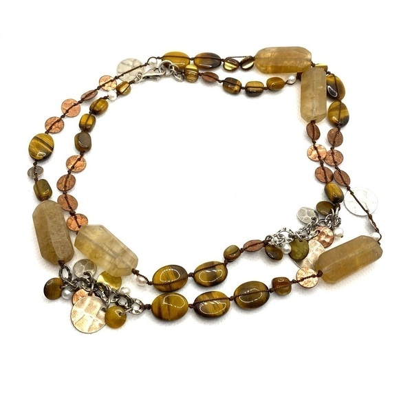 Silpada N1826 Sterling Silver Copper Charms Tiger Eye Quartz Pearl Neckl… - Picture 1 of 10